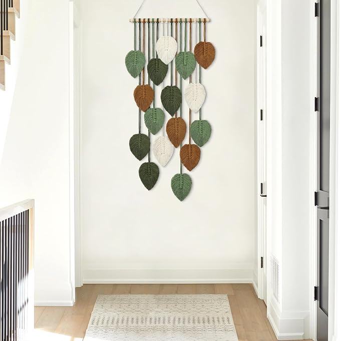 Vertical Macrame Wall Hanging Boho Home Decor Long Narrow Chic Wall Art | KHOYIME Bohemian Woven Leaves Tapestry Vintage Decorations for Front Door Indoor Entrance Living Room Bedroom 16.5"W x 37.5"L - Image 5