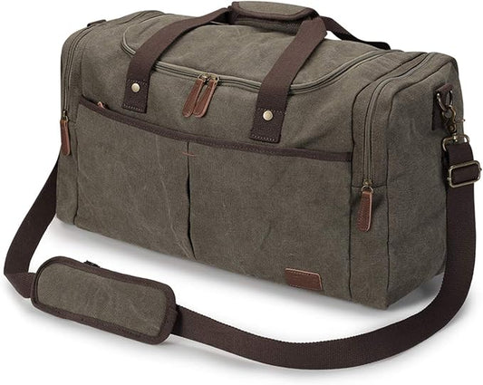 S-ZONE Large Canvas Travel Duffel Bag Weekend Overnight Bag with Shoes Compartment Holdall Gym Bag with Multi-Pockets for Men and Women, Army Green, X-Large | Water-resistant, X-Large Size, Multi-Pockets, Removable Shoulder Strap, for Gym or Travel, Ar... by S-ZONE