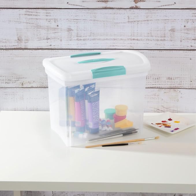 Sterilite Large Nesting ShowOffs Stackable Storage Bin, Latching Organizer Tote with Handle, Plastic Box for File Organization, Clear, 12-Pack - Image 7