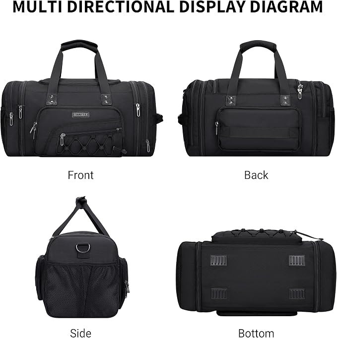 WITZMAN Mens Duffle Bag Expandable 50L Travel Gym with Shoe Compartment | Nylon, Large, With Dry-wet Pocket, Fits 16" Laptop, Carry-on Bag, For Sports Weekender Overnight, B695 Black - Image 9