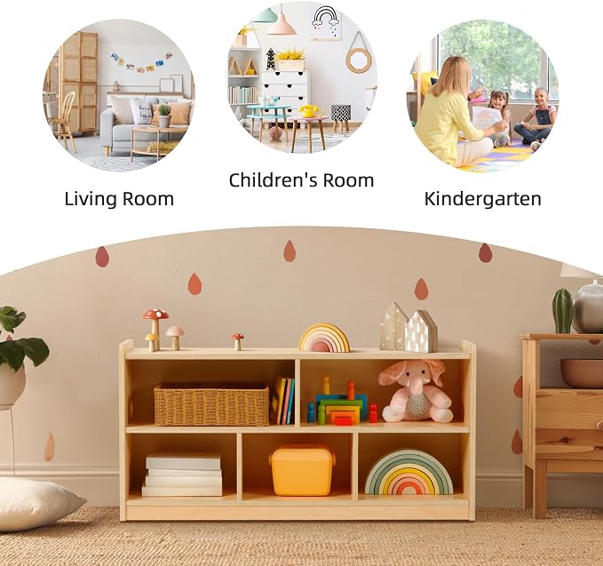 OOOK 5-Compartment Wooden Storage Cabinet, Montessori Toy Shelf Organizers | FSC Safety, Classroom Organizer and Montessori Bookshelf for Playroom, Daycare and Preschool, 44.6"W×11.7"D×23.6"H - Image 10