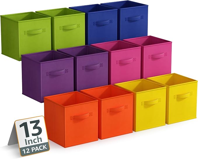 Sorbus 13 Inch Storage Bins - Sturdy Collapsible Fabric Storage Cubes with Handle - 12 Foldable Baskets for Organizing Clothes, Toys, Books - Storage Baskets for Shelves, Closets by Sorbus