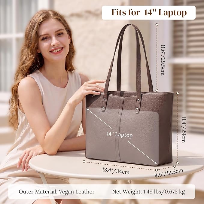 S-ZONE Tote Bag for Women Work Purses Handbags Luggage Strap Large Travel | Padded Laptop Compartment, Multi Pockets, Vegan Leather, Bottom Metal Rivet, Commuting Office Teacher - Image 4