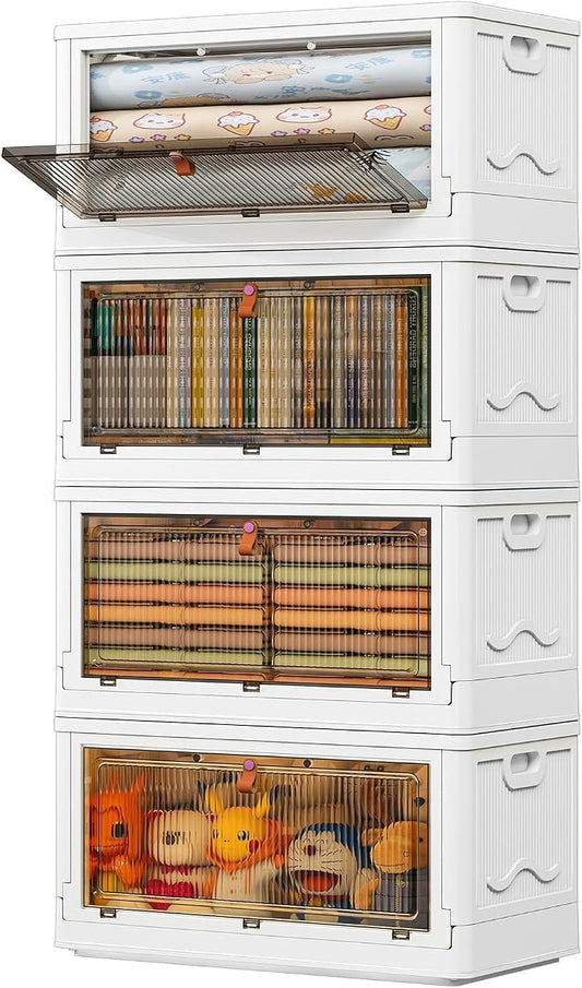 YFXCVSL 4 Tier Storage Bins with Lids 102QT - Stackable Containers with Wheels, Folding Boxes, Set of 25 by YFXCVSL