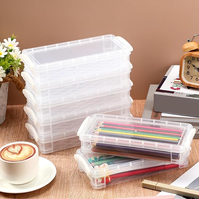 Gueevin 12 Pcs Large Capacity Plastic Pencil Box Clear Plastic Pencil Case Crayon Box with Snap Tight Lid Watercolor Pen Storage Brush Organizer Drawing Tools Container (White) - Image 4