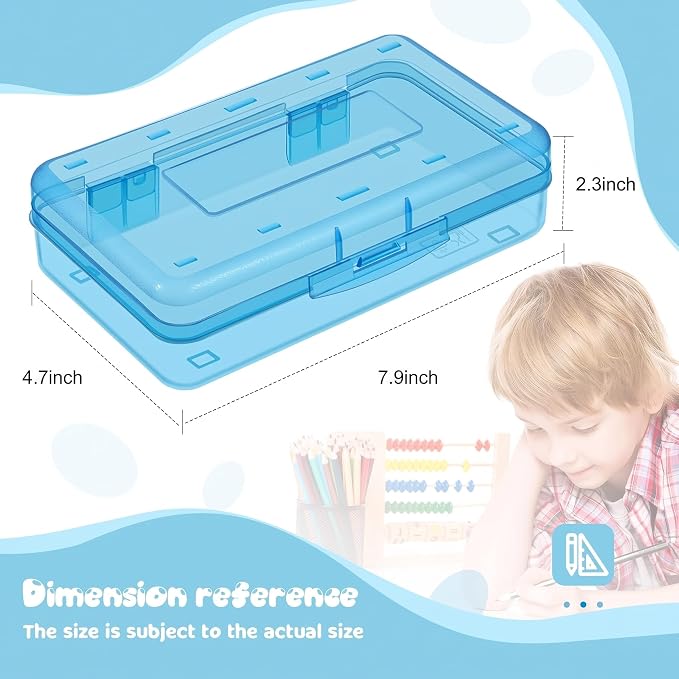 Outus 5 Pcs Plastic Pencil Box Large Crayon Maker Box with Snap Lid Plastic Pencil Case Office Supplies Organizer for Craft Painting Brush (Pink,Yellow,Green,Blue,Clear) - Image 2