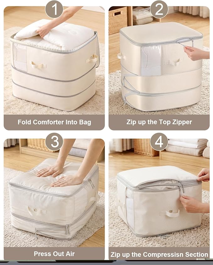 Comforter Storage Bag - 3-Layer 4-Pack Self Compression Organizer, Closet Organizers and Storage, Under Bed Space Saver, Blanket Organizer for Bedding, Pillow, Sheet, Clothes, Nursery Use - Image 7
