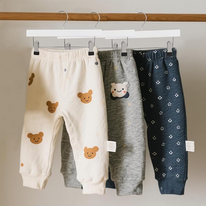 Kids Wooden Pants Hangers for Toddler & Baby Clothes, White, 24-Pack | Solid Wood Skirts Hangers with Adjustable Anti-Wrinkle Clips for Children's Trousers, Slacks, Jeans, 12" - Image 7