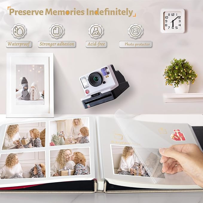 Artfeel Photo Album Self Adhesive Scrapbook,120 Pages Large Photo Book for 4x6,5x7,8x10 Pictures,DIY Album for Baby Wedding Family Travel Birthday,with Metallic Pen and Scraper - Image 2