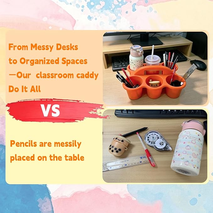 6 Pack Classroom Caddy Organizer with Handle Multicolor Plastic Table Caddy 6 Compartments Storage Cup Holder for School Supplies Art Crafts Crayons Pencils Stackable Desk Caddy for Office - Image 5