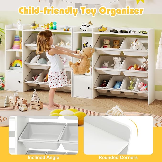 Costzon Kids Toy Storage Organizer w/ 8 Bins, Wooden Toddler Bookcase w/Open Shelves & Cabinet, Multifunctional Toy Storage Cabinet for Kids Room, Nursery & Playroom - Image 4