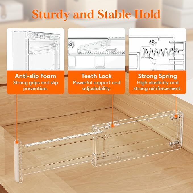 Lifewit 4" High Upgrade Drawer Divider, Adjustable Drawer Organizer Clothes | 12 Pack 11-17" Expandable Clear Plastic Drawer Separator for Dresser, Kitchen, Closet, Nursery, Office Organization & Storage - Image 3