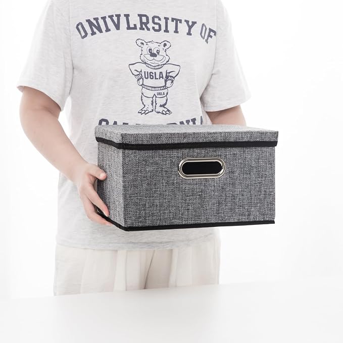 Storage Bins with Lids [3-Pack] Linen Fabric Foldable Storage Boxes Organizer Containers Baskets Cube with Cover for Home Bedroom Closet Office Nursery Grey（11.4X8.6X6.7 - Image 6