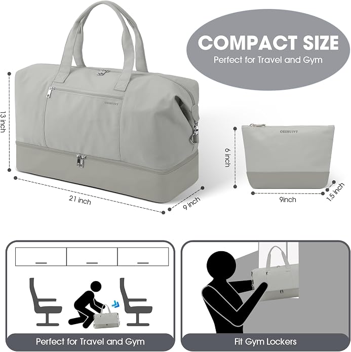 Women's Weekender bag Travel Duffel Bag with Shoe Compartment 21-inch Airline-Approved Carry-On, 2-Piece Overnight Bag Set Personal Item Luggage - Image 3