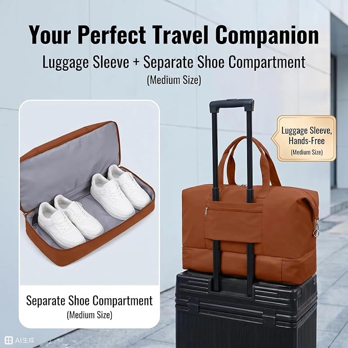 Oeihuivt Weekender Bags for Women - 20.5 Inch Large Travel Duffel Bag 2-Piece Set with Shoe Compartment, Heavy-Duty Canvas & Leather Carry On Overnight Tote (Airplane Approved) - Image 3