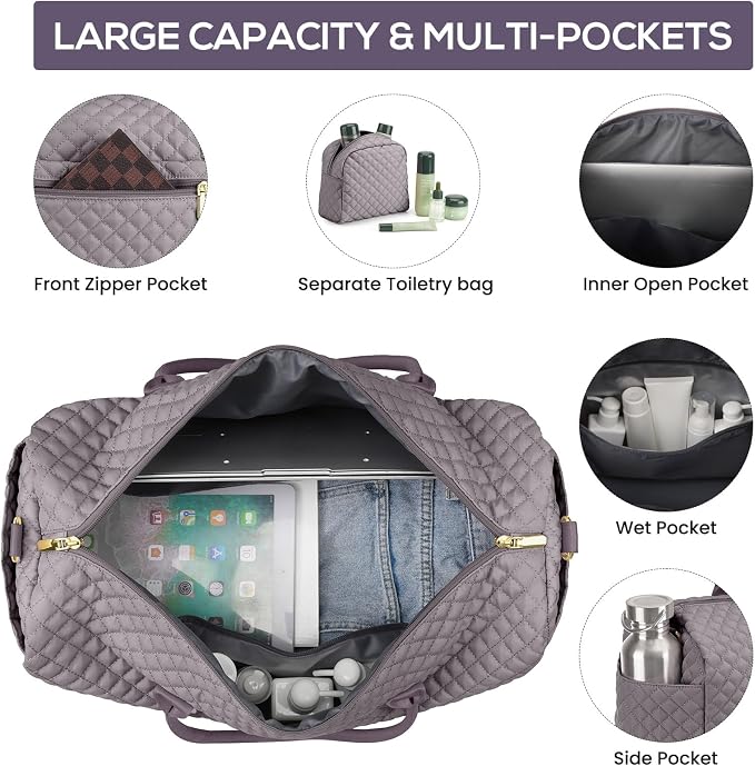 Large Weekender Bag for Women Travel: Overnight Bag with Shoe Compartment | 40L Capacity for 5 Day Trip Waterproof Durable Toiletry Bag Wet Pocket for Damp Items Suitable for Weekend Trips Hospital - Image 2