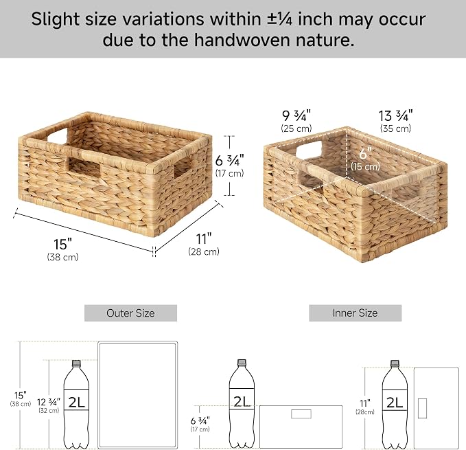 StorageWorks Wicker Basket for Organizing, Pantry Organizer Storage Basket | Wicker Storage Basket for Shelves, Wicker Baskets for Organizing, Water Hyacinth Woven Baskets, Basket Organizer for Shelf - Image 2