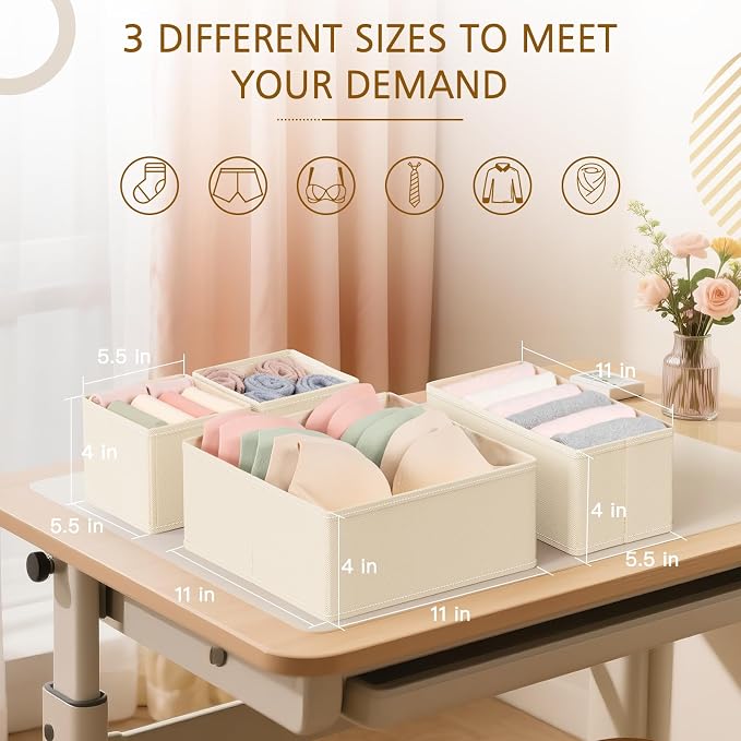 15 Pack Drawer Organizer for Clothes, Foldable Dresser Dividers with 3 Sizes, Fabric Storage Bins – Beige - Image 6