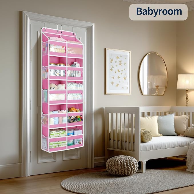 Yecaye 5-Tier Over The Door Organizer Dual-Column, 80lbs Load Stuffed Animal Storage of 10 Compartments, Heavy Duty Door Organizer Hanging for Bedroom Dorm Bathroom Pantry, Macaron Pink, 1 Pack - Image 6