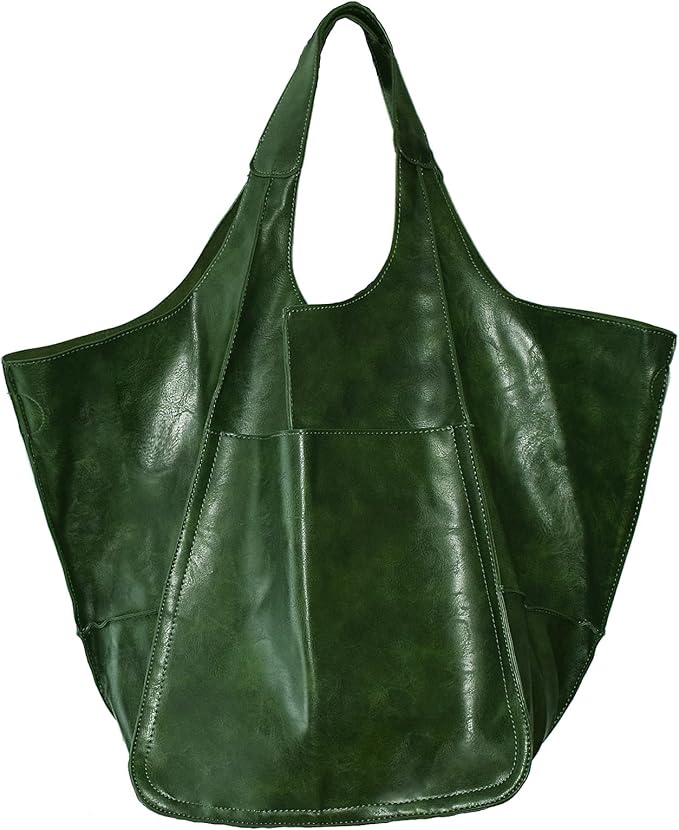 KlaOYer Oversized Leather Tote Bag Huge Capacity Work Hobo Pu Leather Bucket Purse And Handbag Large Soft Travel Shopping Bag by KlaOyer