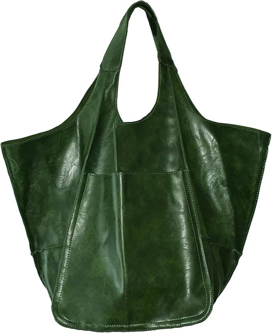 KlaOYer Oversized Leather Tote Bag Huge Capacity Work Hobo Pu Leather Bucket Purse And Handbag Large Soft Travel Shopping Bag by KlaOyer