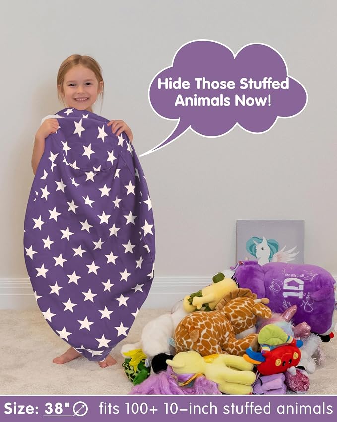 Aubliss Stuffed Animal Storage, Canvas Bean Bag Chairs Cover, Large 38" | Kids Toy Storage Organizer for Blankets Towels Clothes - Image 3