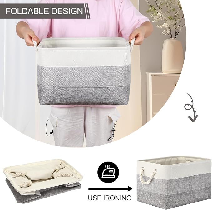 meekoo 8 Pack Collapsible Storage Bins Fabric Storage Bins Polyester Fabric Baskets with Handles Linen Closet Organizer for Shelf Home Closet Towels Toys(15 x 11 x 9.5 in,Mixed Gray) - Image 5