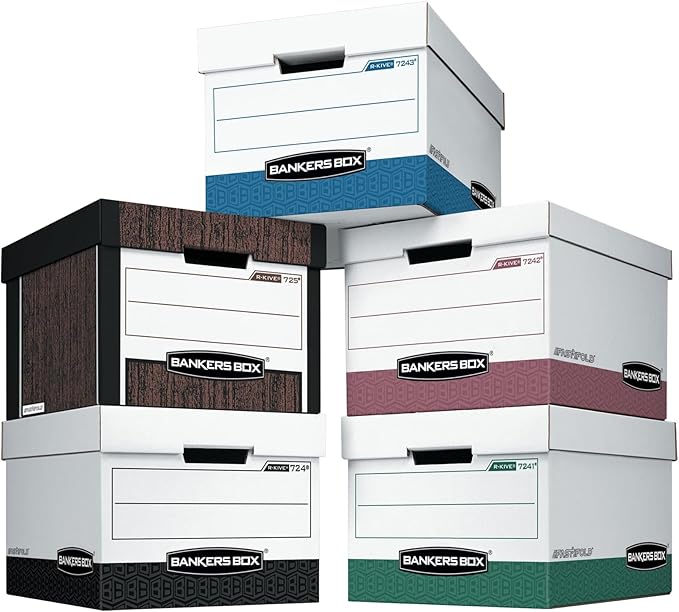 Bankers Box 12-Pack R-Kive Heavy Duty File Storage Boxes with Lids, FastFold Assembly, Letter/Legal, (00724) - Image 2