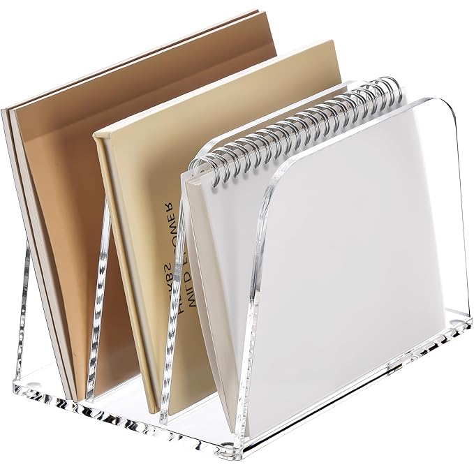 YUXUN Clear Acrylic Desktop File Sorter Organizer,Upright File Organizer, 3-Section Bookshelf for Home Office & Classroom by AcrylicBusinessCardHold