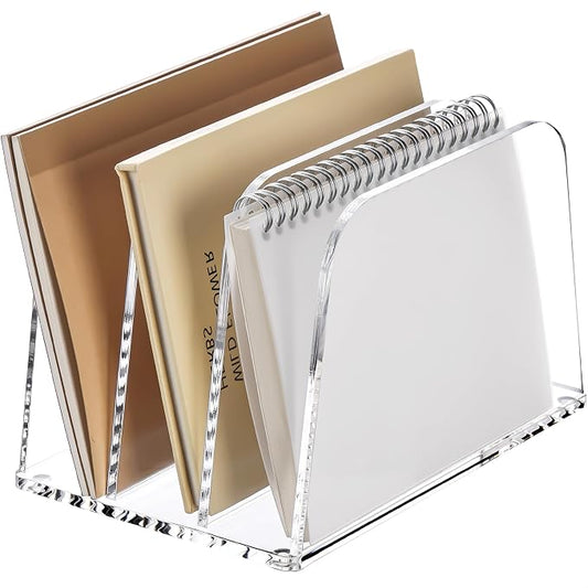 YUXUN Clear Acrylic Desktop File Sorter Organizer,Upright File Organizer, 3-Section Bookshelf for Home Office & Classroom by AcrylicBusinessCardHold