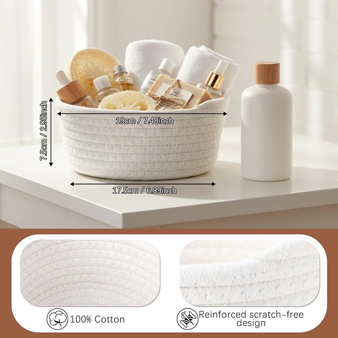 12 Pack Small Storage Basket Cute Natural Cotton Rope Woven Basket Tiny Boho Decorative Toy Storage Bin Gift Baskets for Home Organizing, Closet, Shelf, Nursery, Bathroom(Round,Beige) - Image 2