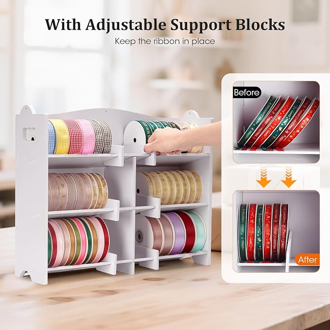 Krafetto Stackable Ribbon Organizer for Spools up to 4 Inches | Desktop and Wall-Mount Storage Keeps Small Ribbon Rolls Visible and Organized - Image 6