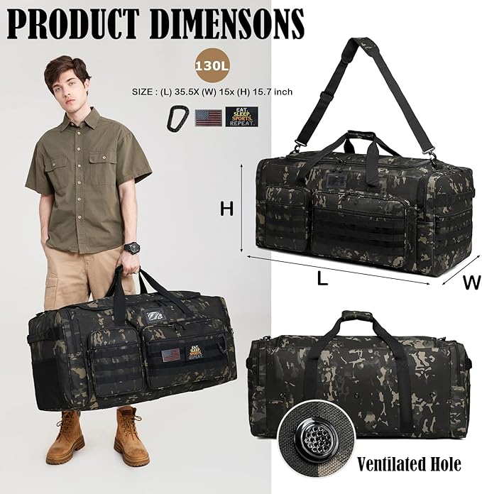 130L Extra Large Duffle Bag for Men, Heavy Duty Large Duffle Bag for Travel | Shoe Compartment, XL Sports Gym Equipment Bag for Hockey Football Baseball Basketball & More - Image 2