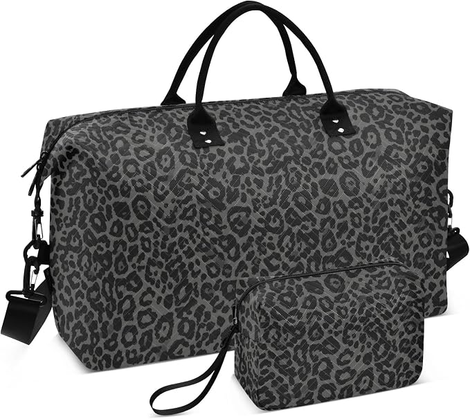 Large Travel Duffel Bag Sports Tote Gym Bag Overnight Weekender Bags Dark Gray Leopard Cheetah Print Carry On Luggage with Toiletry Bags by ALAZA