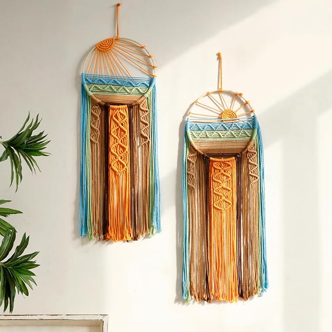 Artilady 2 Pack Macrame Hanging Tapestry Sun Wall Decor, Boho Dream Catcher | Large Tapestry, Handmade Woven, Farmhouse Rustic, Colorful Sun Wall Art Set, Bedroom Living Room Entryway Home Decor by Artilady