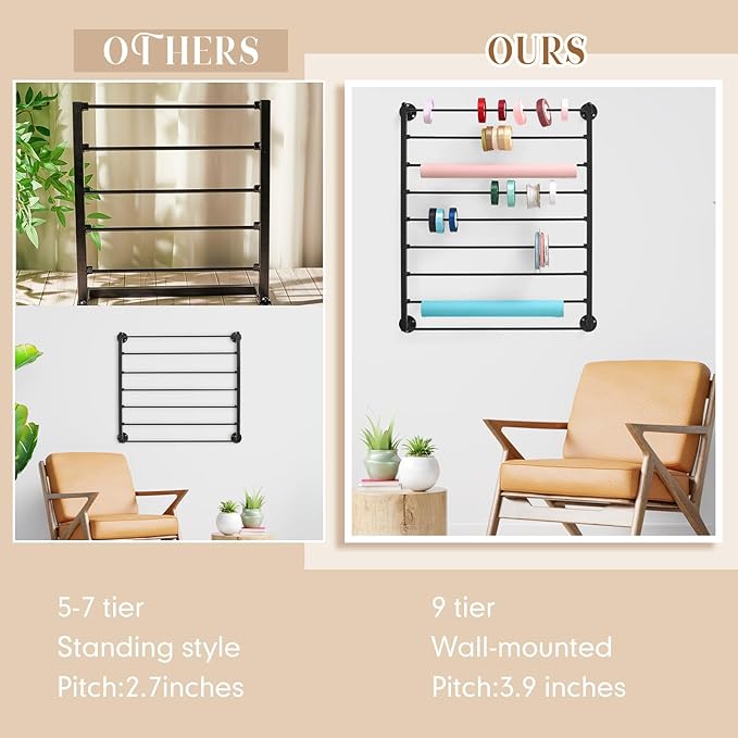 9 Tier Wall Mounted Ribbon Organizer Metal Ribbon Holder,Black - Image 5