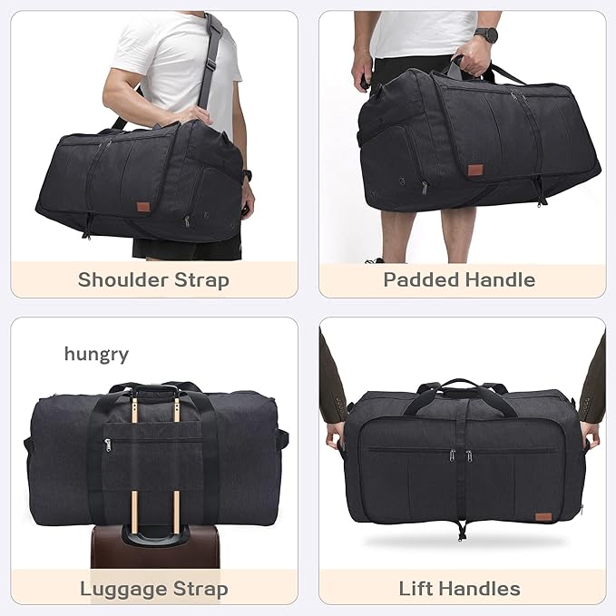 100L EXTRA LARGE Foldable Waterproof Travel Duffle Bag for Men Women | with Shoe Compartment, Black, 32“ Duffel for Weekender Gym Sport, Tear Resistant, Polyester - Image 6