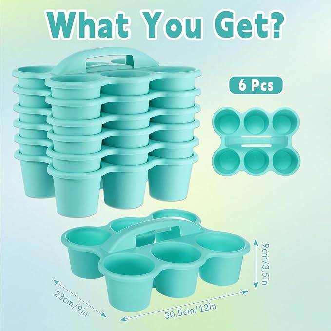 gisgfim 6 Pack Classroom Caddy Organizer with Handle, 6 Compartments, Blue | Stackable Plastic Table Caddies, 12x9x3.5 In, caddy Organizer for School Supplies, Crayons, Pencils, Crafts and Drink Cups - Image 2