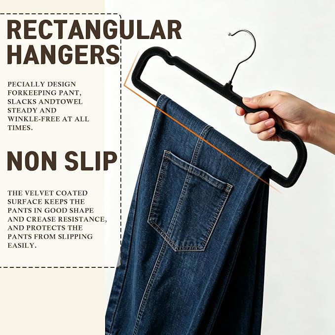Pants Hangers Non Slip - 20 Pack Velvet Hangers for Closet - Thin Space Saving Clothes Hanger - Strong, Durable, Perchas Terciopelo with 360° Rotatable Hook for Jean, Tank Top, Bra, Shorts (Black) - Image 4