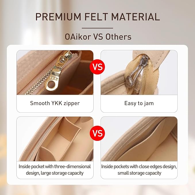 Purse Organizer Insert, Felt Bag Organizer with Base Shaper, Handbag Tote Dividers for Inside Purse Accessories, Insert for Neverfull PM, City 30 and More, Brown/M - Image 6