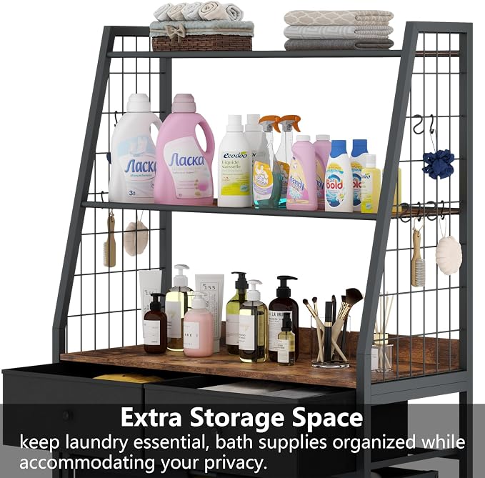 STIKELY Laundry Hamper Laundry Basket with 3 Section Pull-Out Rolling Bags & 2-Tier Storage Shelf, Laundry Sorter for Organization and Storage with 2 Drawers for Laundry Room, Bathroom - Image 4