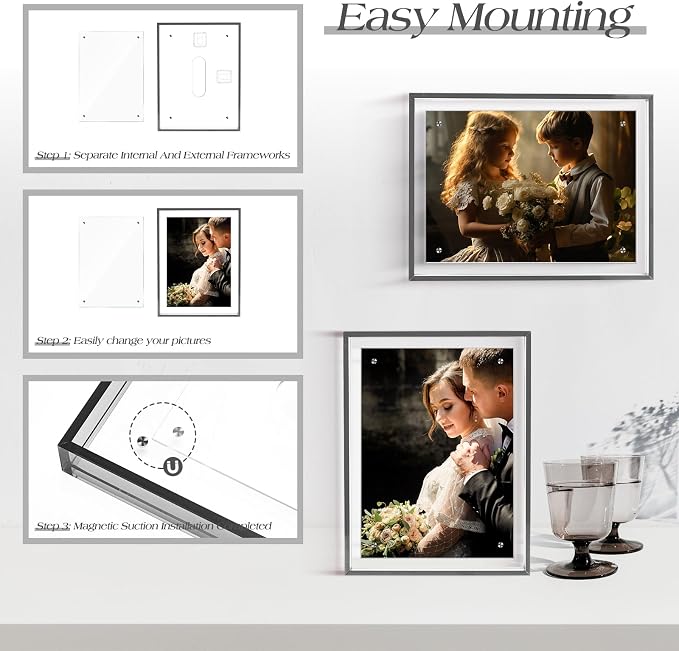 5x7 Picture Frame Acrylic Magnetic Wall Mounting/Self Standing Frame | Wall Hanging/Tabletop Display, Fits 5x7/5x5/4x6, Colored Floating Picture Frame, Horizontal and Vertical (Grey, 1 Pack) - Image 5