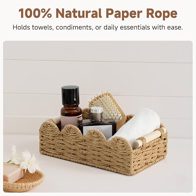 StorageWorks Toilet Paper Storage Baskets, Wicker Baskets for Organizing | Scalloped Wicker Basket for Living Room, Decorative Scalloped Baskets for Storage, Wicker Baskets for Organizing and Decor - Image 5