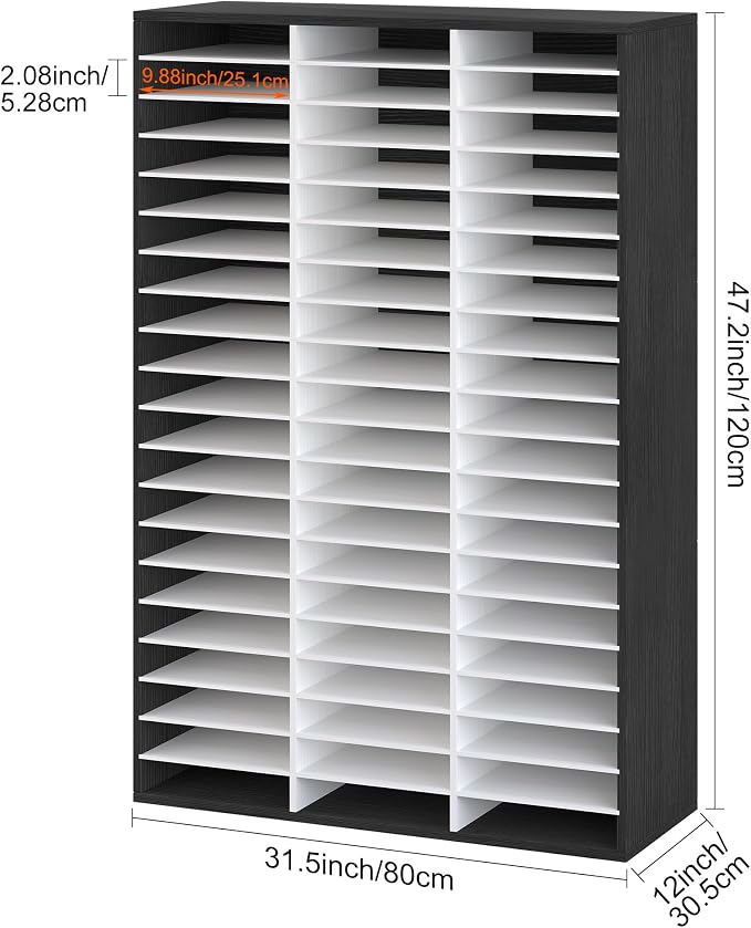 EasyPAG 60 Compartments Wooden Literature Organizer with Adjustable Shelves, 30000 Sheets Capacity Paper Organizer, Classroom Mailbox and Mail Sorter for Teachers and Office, Black/White - Image 4