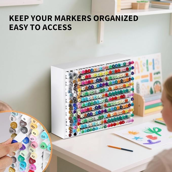 AUTOARK Wooden Marker Storage Organizer,White,AHK-066 | Holds 270 Markers,Pens,Pencils & Art Supplies,Vertical Space-Saving Desk Storage - Image 4