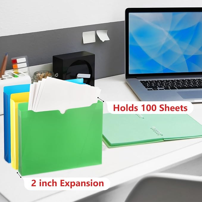 Dunzoom 50 Pack File Jackets Letter Size 2 Inch Assorted Expansion Manila Plastic File Folders Expandable Heavy Duty Reinforced Straight Cut Tab Expandable Document Jacket for Office - Image 3