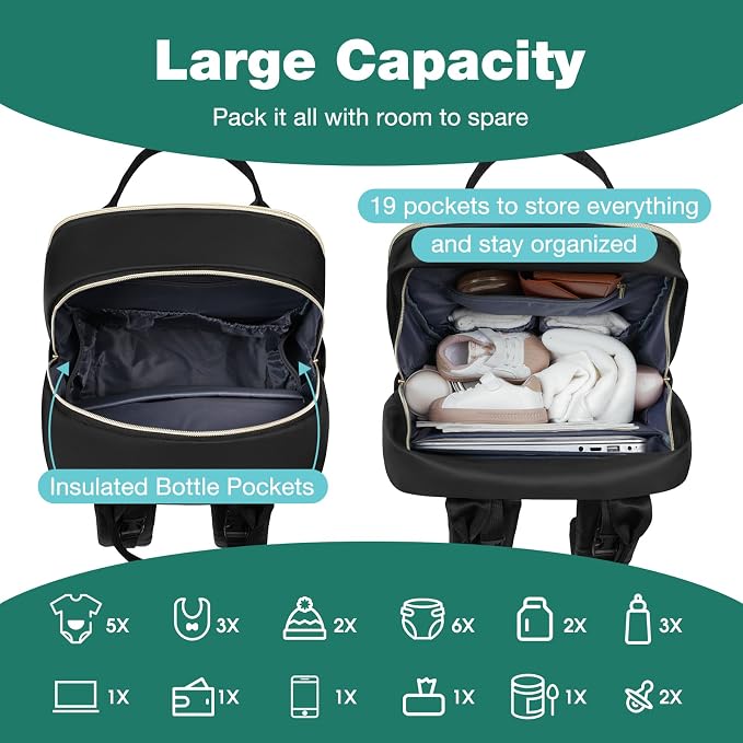 Diaper Backpack for Women Large Capacity with Insulated Pockets Diaper Bags For Baby Girl Boy Waterproof Baby Bags - Image 2