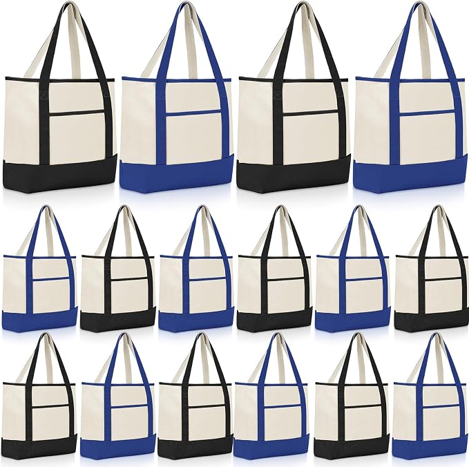 Sanwuta Canvas Tote Bags Bulk with Outer Pockets,Dark Color,12 Pack | Reusable Cotton Grocery Bags, Perfect for Teachers, Party Giveaways, DIY Crafts, Wedding Favors, Business Gifts by Sanwuta