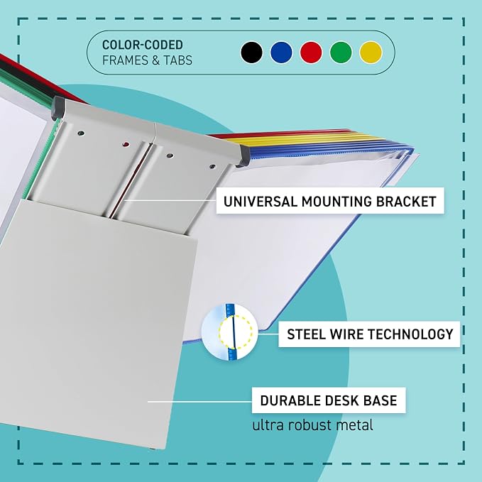 Tarifold Desktop Reference Display System, 30 Pockets, Expandable, Assorted | 30 Double-Sided PVC Pockets, Holds 60 Letter-Size Sheets, Sturdy Metal Base, Quick-Find Indexing, Quick and Easy to Assemble - Image 3