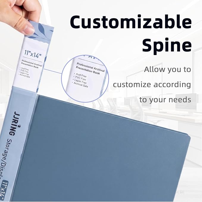 13x19 Blue Art Portfolio Folder Displaying 48 Pages with Plastic Sleeves | 24-Pocket Presentation Book Binder For Artwork Storage Featuring Dark Inner Paper Inserts Protective Document Archival Holder - Image 3
